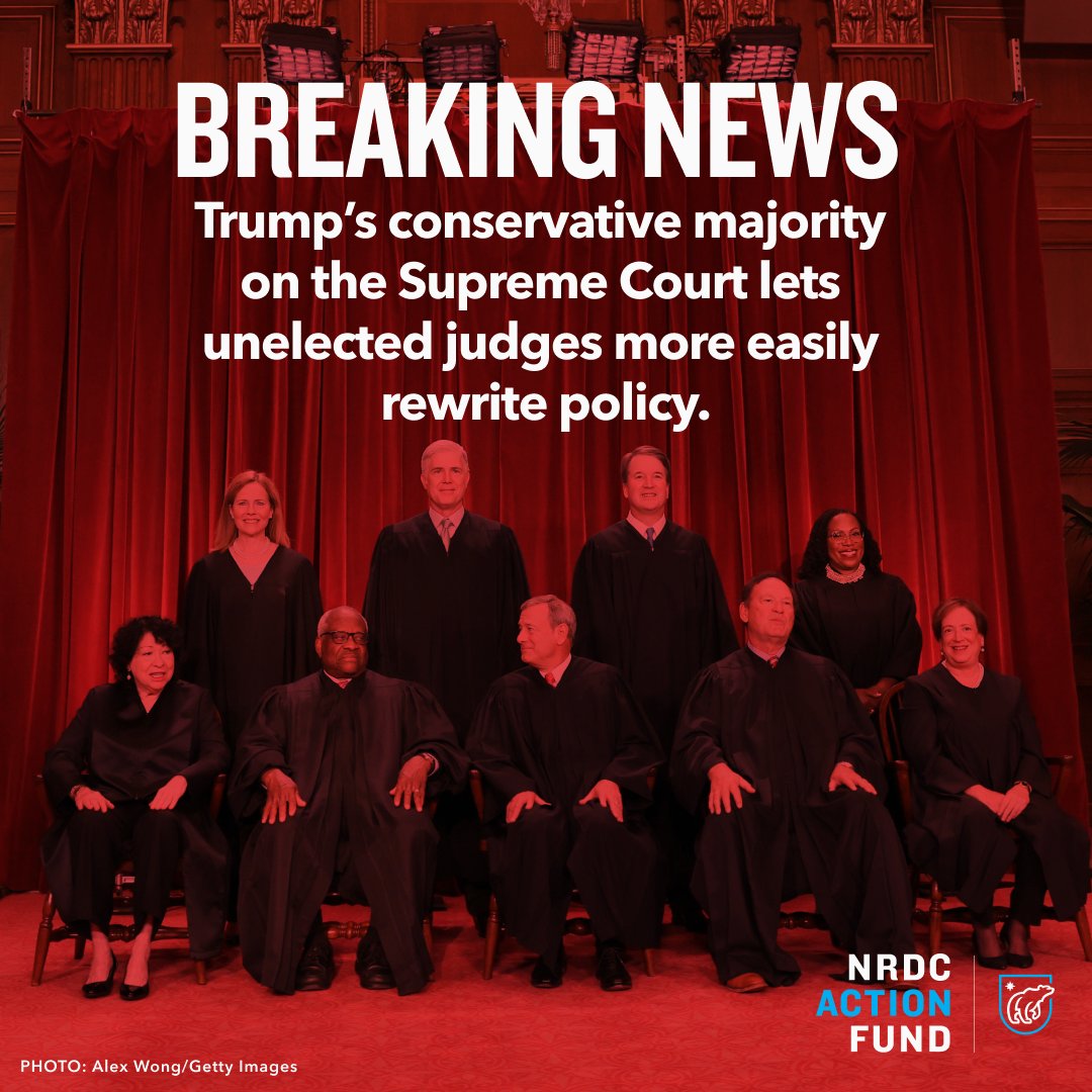 NRDC_Action's tweet photo. President Trump sent the Supreme Court on a hard right path. Now, it’s weakening the government’s ability to protect public health + our climate while giving unaccountable judges too much power to impose their political views.

We can’t let Trump expand the conservative majority. https://t.co/YmqlmK2Pd1