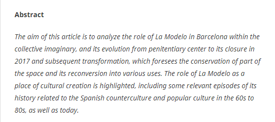 GAP_ArtPrison's tweet photo. 👩‍💻Pilar Cruz Ramón: "La Modelo. From a place of repression and culture to a place of culture and participation"

👉https://t.co/csA7yuu8el https://t.co/5Uw3WyZ1qj