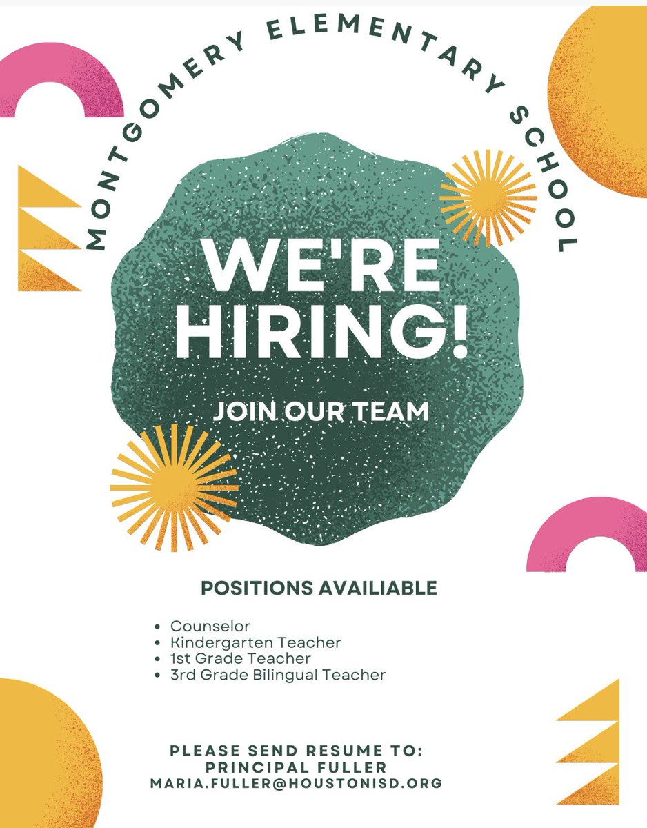 D. Sockwell (@dlsockwe) on Twitter photo 🗣️ Come join us at the HISD Hiring Event tomorrow, June 29th at Delmar Stadium!
This is your chance to join a high performance team <a href="/HISDMontgomery/">Montgomery Elem.</a> @TeamHISD
#SuperbSouth #MyAPLife 🗣️ Come join us at the HISD Hiring Event tomorrow, June 29th at Delmar Stadium!
This is your chance to join a high performance team <a href="/HISDMontgomery/">Montgomery Elem.</a> @TeamHISD
#SuperbSouth #MyAPLife
