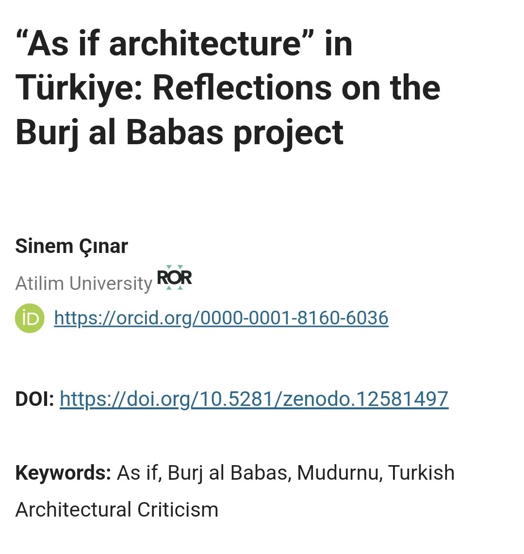 ⚠️ New Article is Out!
Introducing "as if architecture," Sinem Cinar from <a href="/AtilimUniv/">Atılım Üniversitesi</a> elaborate on a novel perspective through the case of Burj al Babas project. We are excited to share this research with the scholars and practitioners! Read open-access: journalsenseofplace.com/index.php/tjso…