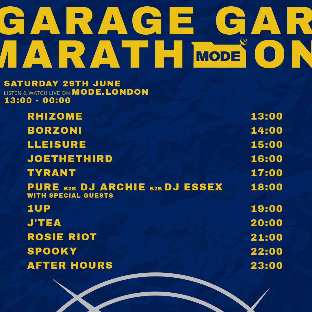 Tyrant - <a href="/Tyrant_DJ/">Tyrant</a> 

17:00 - 18:00

#GarageMarathon

Mode.London