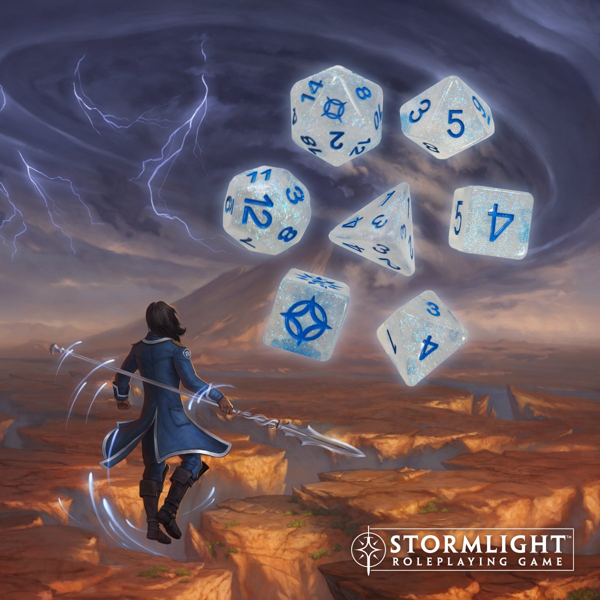 The Stormlight RPG is coming to Kickstarter on August 6, and sparkly Stormlight dice will be part of our campaign. But what's up with that extra d6? 

It's called the "plot die," and it's one of my favorite things about our system. A thread... 🧵