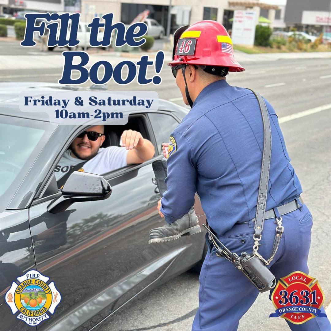 OCFireAuthority's tweet image. OCFA fire crews are continuing the long fire service tradition of helping raise funds to research muscular dystrophy, ALS, and related neuromuscular diseases with our annual Fill the Boot events throughout Orange County!

Friday, June 28 &amp;amp; Saturday, June 29
10 am - 2 pm