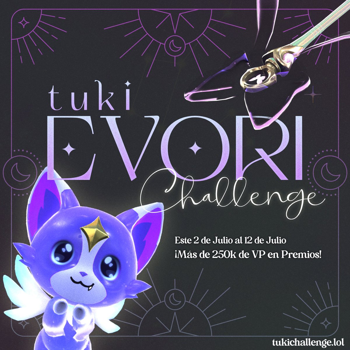 🌟 Desde el 2 al 12 de julio! 🌟

Únete junto con <a href="/VALORANTLATAM/">VALORANT</a> a nuestro escuadrón Alasueños de Evori!! 
En nuestro primer evento tematizado! 🧚✨

¡Participa en el #TukiEvori Challenge y gana más de 250k VP en premios! 🎁🔥