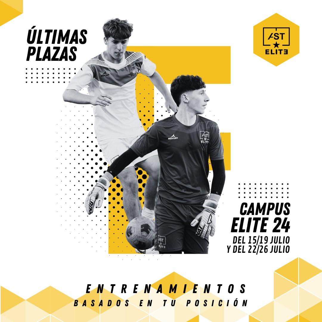 AST_Elite's tweet photo. ⚠️ ¡Últimas plazas! 🌞 Campus de fútbol ELITE 24🌞

📅 Del 15 de julio al 19 y del 22 al 26 de julio.
📍 IMD Antonio Puerta, Sevilla
👦👧 Edades: De 2006 a 2012. Masculino y femenino.

✅ Entrenamientos basados en tu posición.
⚽️ Equipo de Profesionales. https://t.co/oX2Cc15mdb