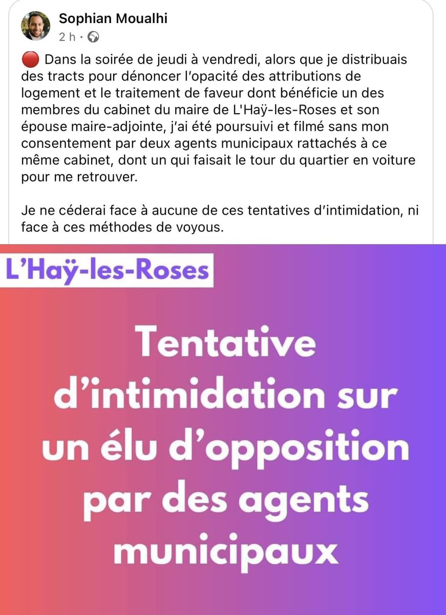 Sophian_M's tweet photo. @VincentJeanbrun Est-ce que c’est cela les valeurs de la France et de la République ? Envoyer des agents municipaux pour intimider les élus d’opposition de ta commune ? https://t.co/Cjrb38EpIE