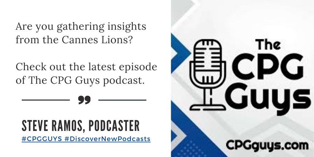 CincyPodcast's tweet image. Are you gathering insights from the Cannes Lions
Check out the latest episode of The CPG Guys podcast.
#BeInspired #CreativeImpact #discovernewpodcasts #BryanGildenberg #SriRajagopalan #PeterVSBond 

ow.ly/2H2650Ss7ll