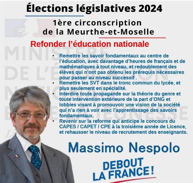 saikonobiwa's tweet photo. Il est plus que temps de refonder l'éducation nationale !
Plus de détails sur mon programme, disponible à l'adresse https://t.co/VZHFo7FyIv
#électionslégislatives2024 #MeurtheetMoselle #DLF https://t.co/OETzsUCYO8