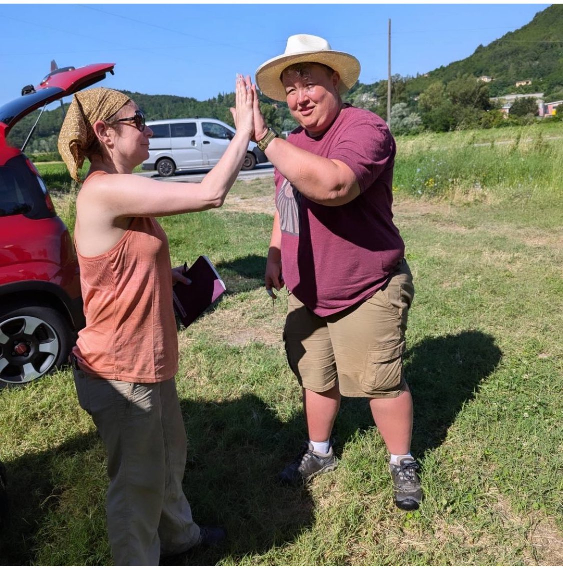 The end of our first week!! A success despite the rainy start. Our director, Prof. Huntley high-fives our Associate Director, Prof. Christensen. #Lulp #Archaeology <a href="/BoiseState/">Boise State University</a> <a href="/UUtah/">University of Utah</a>