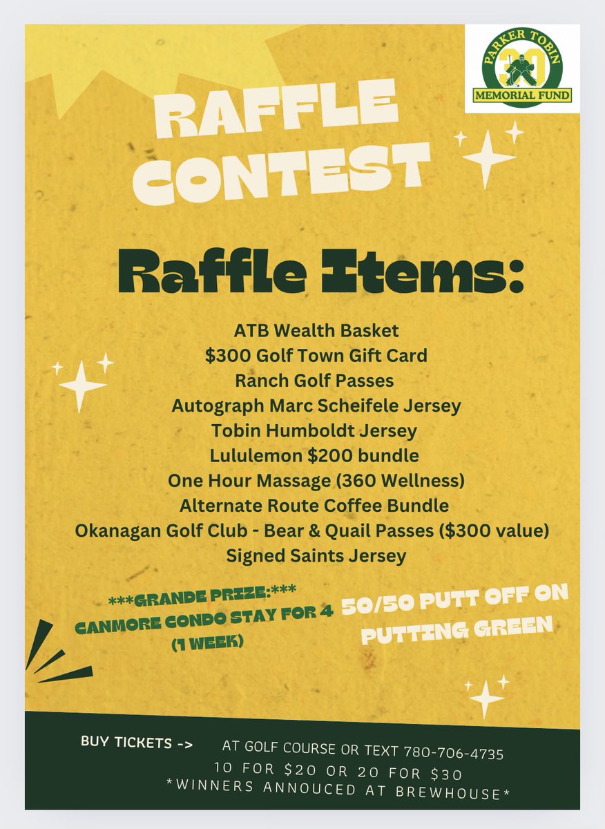 TobinTourney's tweet photo. We're excited to reveal this year's raffle items! All proceeds support the Parker Tobin Memorial Fund.

Check them out!

#PT30 https://t.co/nWAOOrKUVm