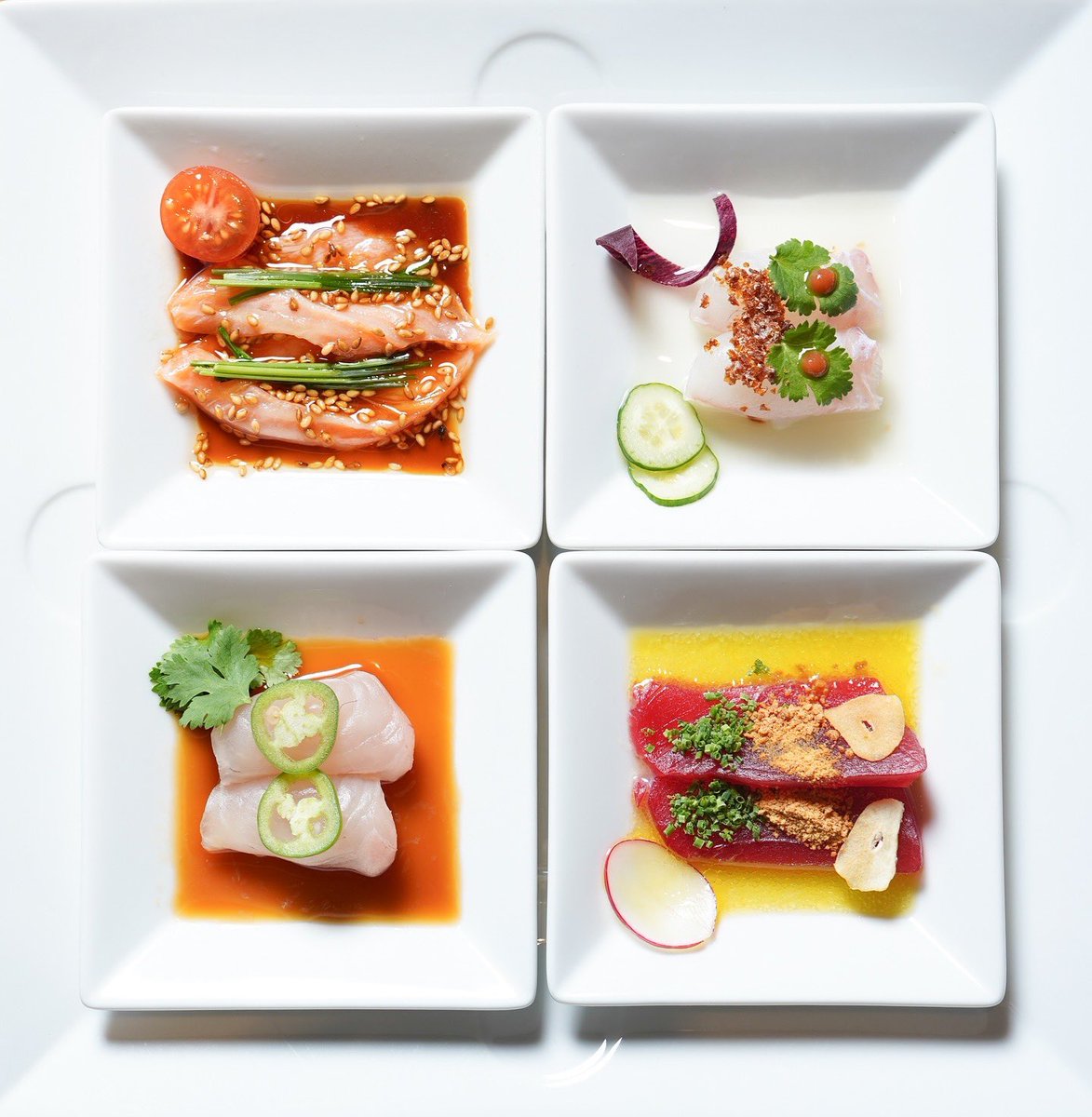 Indulging in the Nobu Experience: Signature Sashimi, Four Exquisite Preparations.