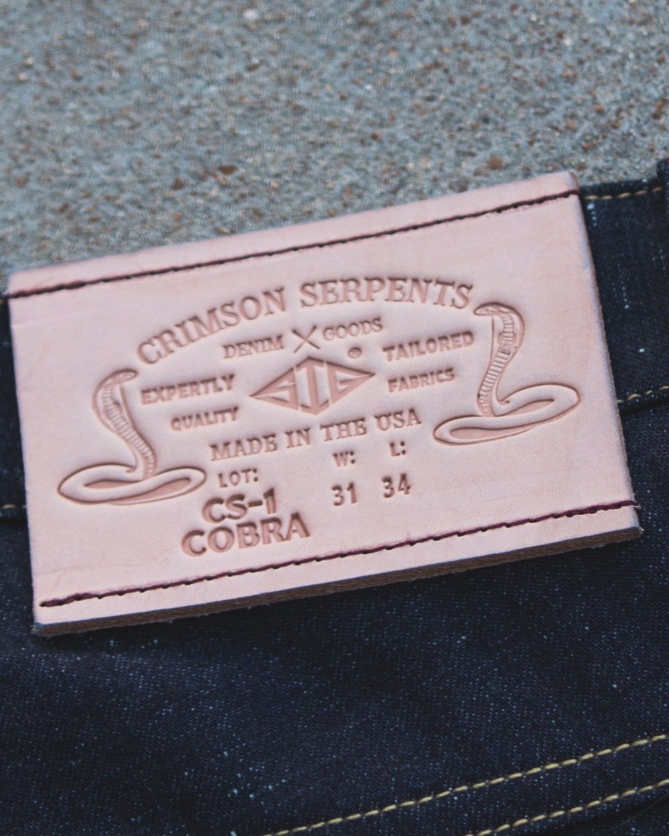 csoutpoststl's tweet image. The CS-1 Cobra slim straight 12 oz. nep selvedge is the newest Crimson Serpents Denim Goods lineup addition. If you’re looking for lightweight denim for the summer, these are it. Now available in-store and online with free USA shipping. #crimsonserpentsdenimgoods