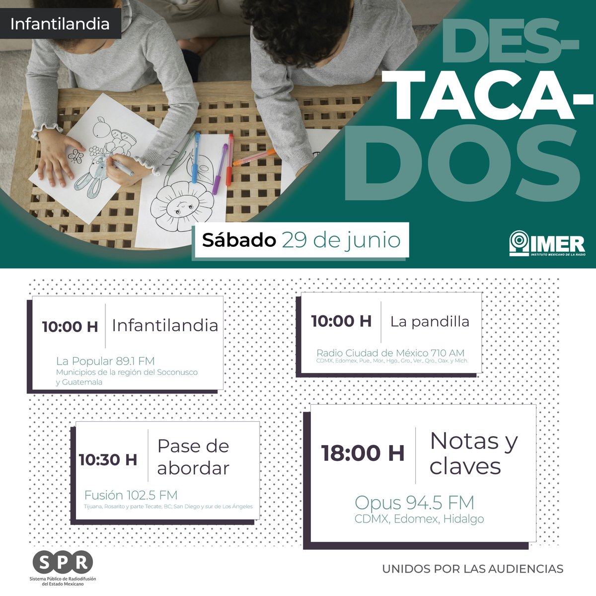 SPRMexico's tweet photo. ¡Un programa para los pequeños de casa!🤩
Deja que los más peques disfruten de canciones para niños con los intérpretes más destacados de este género.🥁🧸
#Infantilandia🗓️29 de junio⏰10:00H en @LaPopular_imer, una emisora del @imerhoy por el📻#891FM
#UnidosPorLasAudiencias https://t.co/lm7vlyWr9p