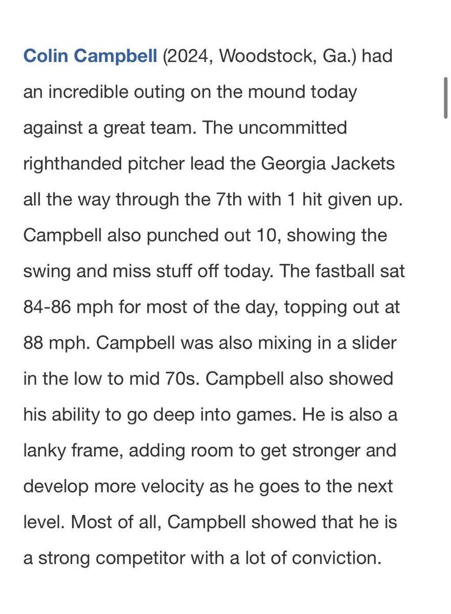 Thank you <a href="/PG_Scouting/">Perfect Game Scout</a> for the write up!
<a href="/GeorgiaJackets/">Georgia Jackets</a> 
<a href="/Matt_Smith1730/">Matt Smith</a> 
<a href="/PG_Uncommitted/">PG_Uncommitted</a> 
<a href="/BUncommitted/">Baseball_Uncommitted</a>