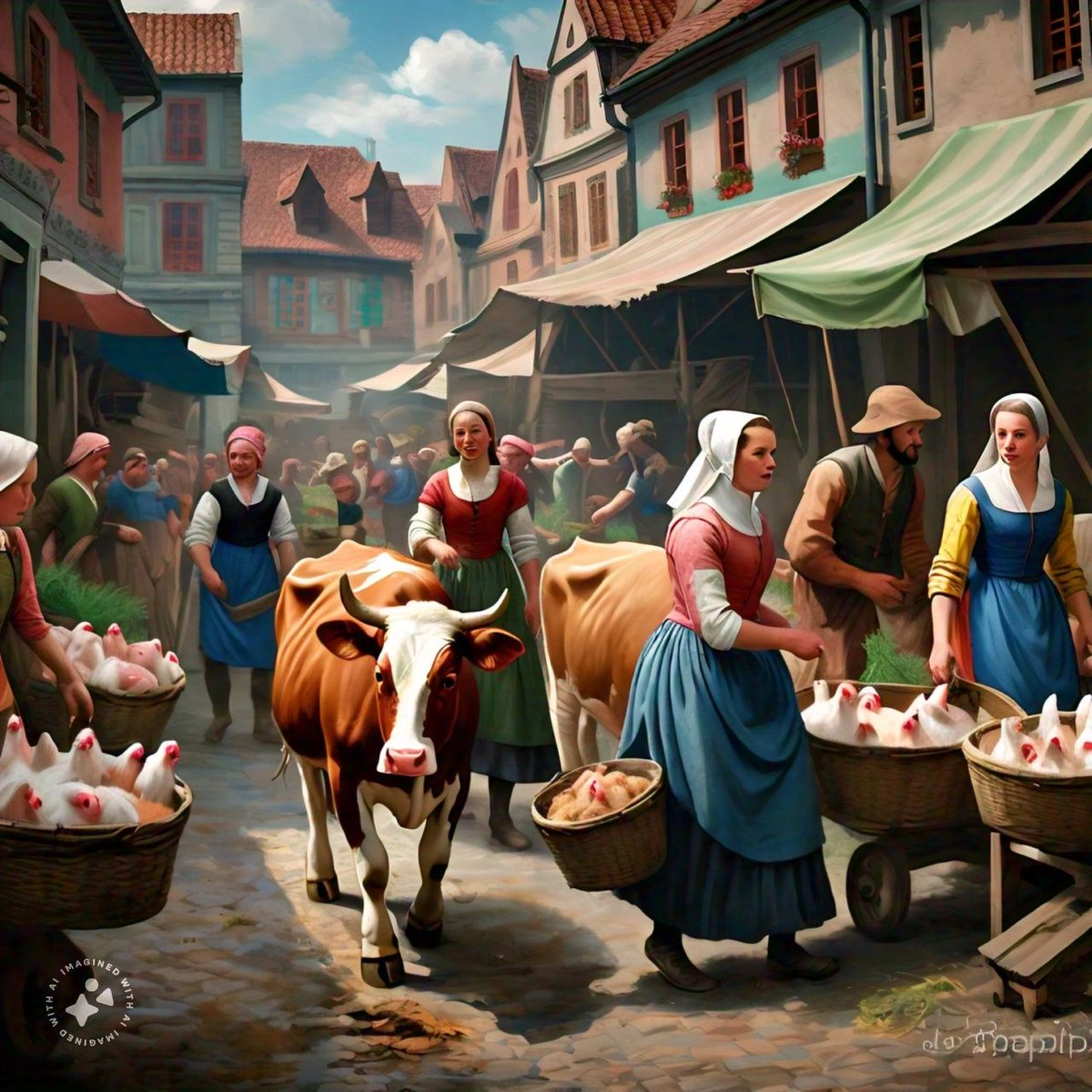 imholydevil's tweet image. Sharing some of the generated images by providing prompts to #MetaAI  from #guydemaupassant &apos;s #apieceofstring first paragraph, depicting the marketplace.