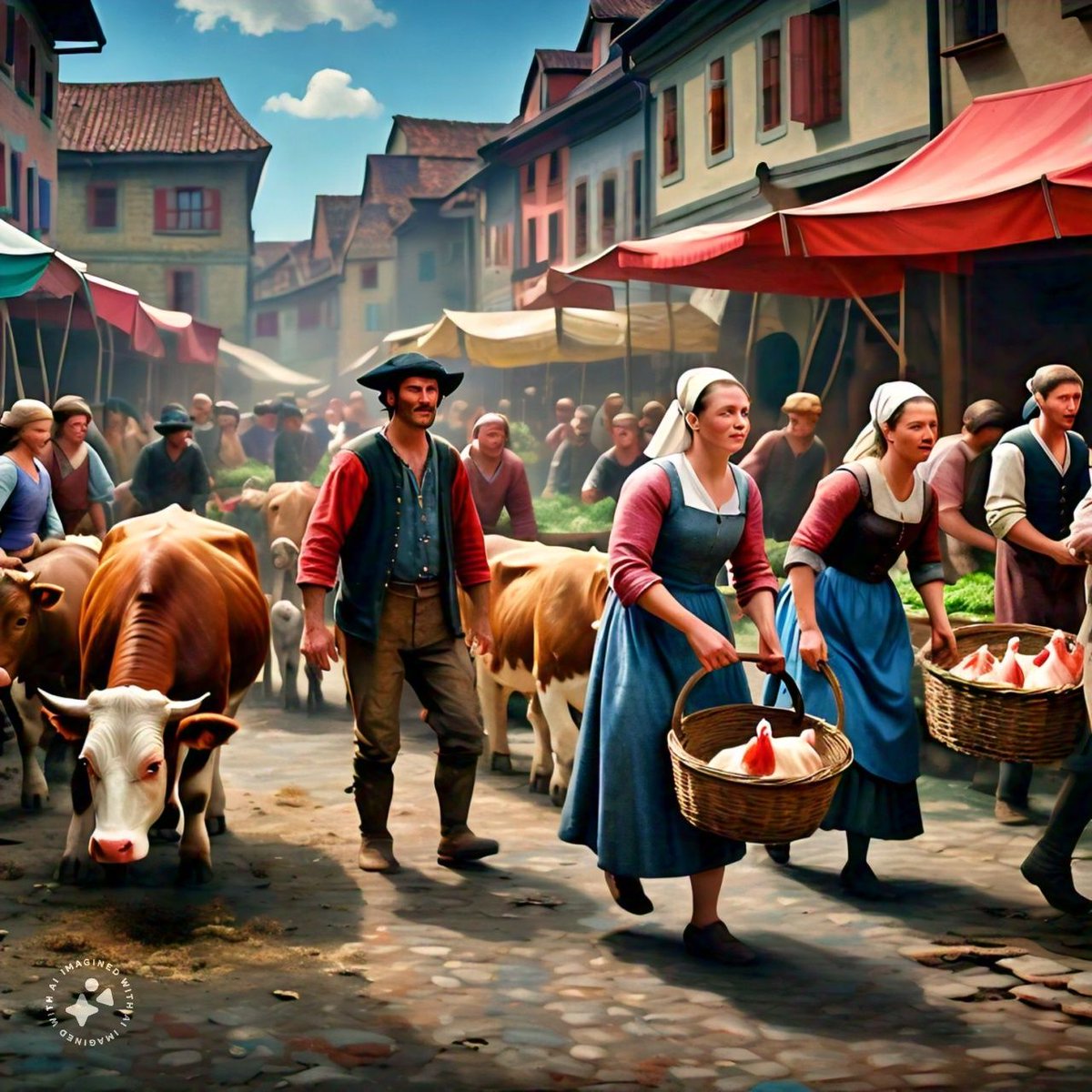 imholydevil's tweet image. Sharing some of the generated images by providing prompts to #MetaAI  from #guydemaupassant &apos;s #apieceofstring first paragraph, depicting the marketplace.