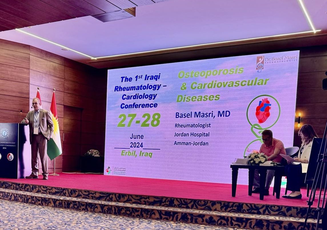 BKMasri's tweet photo. It was an excellent initiative of Prof Nizar Abulateef to organize the First Rheumatology-Cardiology Conference on 26-28 June 2024 in Erbil, Iraq, where I have been invited to talk on the links between Osteoporosis and Cardiovascular Diseases. https://t.co/l434m4cuHi