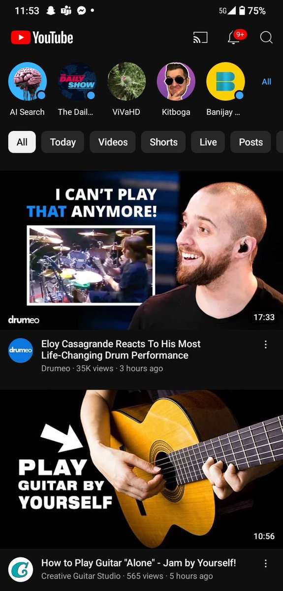 When thumbnails from two unrelated videos perfectly lineup in your YouTube feed 🤣 
<a href="/drumeo/">Drumeo</a> &amp; <a href="/andrewwasson/">Creative Guitar Studio</a>