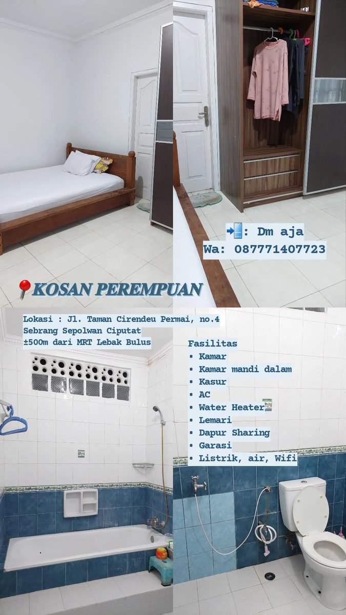 kusosekaii's tweet photo. INFO KOSAN PUTRI
📍Lebak bulus, Jaksel
✅️ ±500m dari MRT Lebak Bulus
✅️ Dekat kampus UIN Jkt, UMJ, IIQ

Bisa sharing kamar 
Details di foto 👇🏻 https://t.co/E0S5BkgxT3