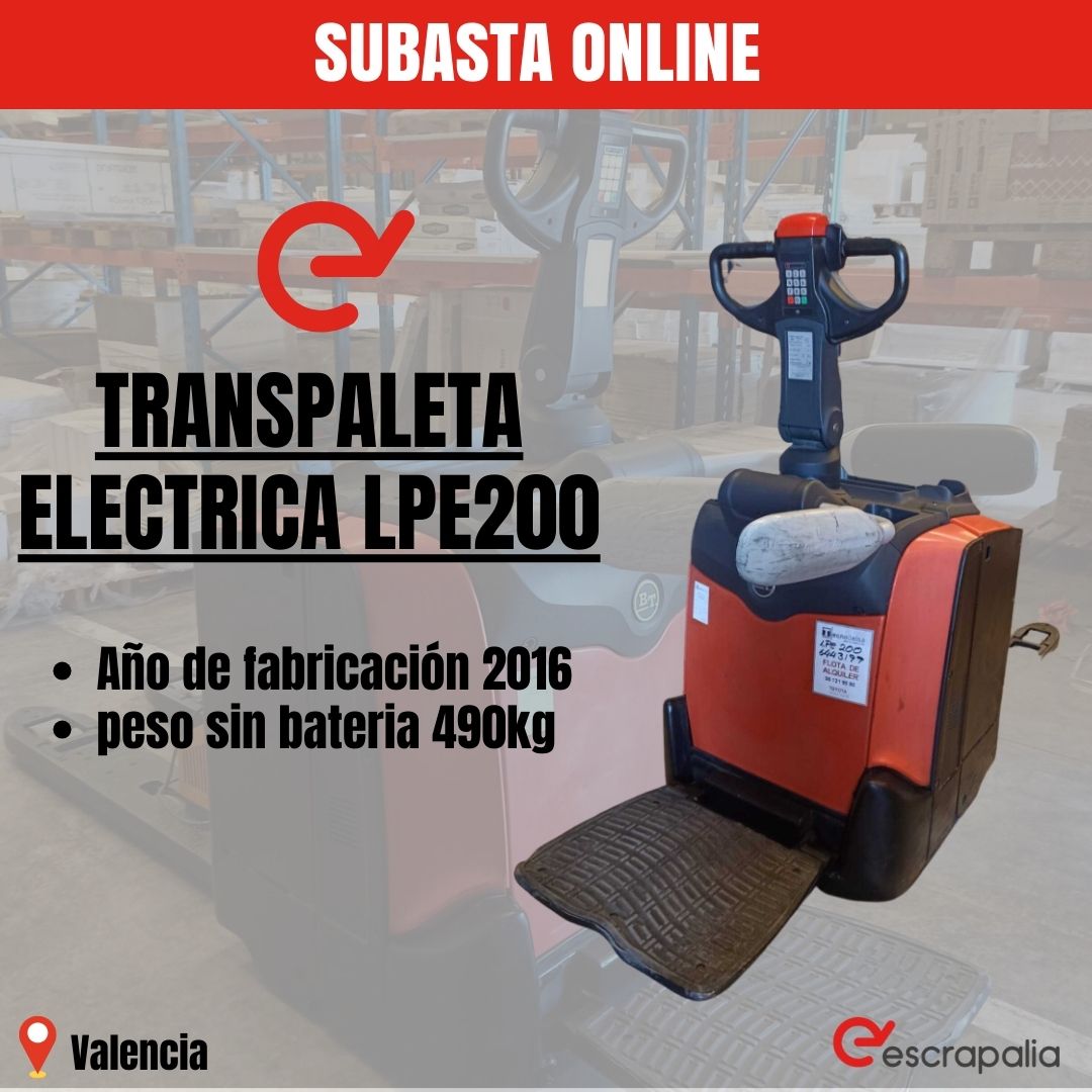 Subasta online de medios de elevación en Escrapalia. Disponible: Transpaleta eléctrica, modelo LPE200. ¡Aprovecha esta oportunidad para equipar tu negocio con lo mejor! Haz tu oferta ahora. 💥  bit.ly/4cDyrFp

#SubastaOnline #Industria #Carretillas #EquiposIndustriales