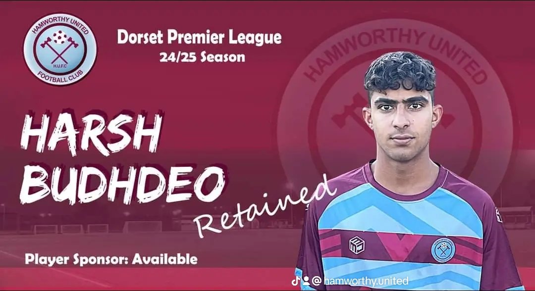 📝 Hamworthy Reserves are delighted to retain the talents of Harsh Budhdeo for the upcoming season.
Player Sponsorship still available 
UP THE HAMMERS ⚒️