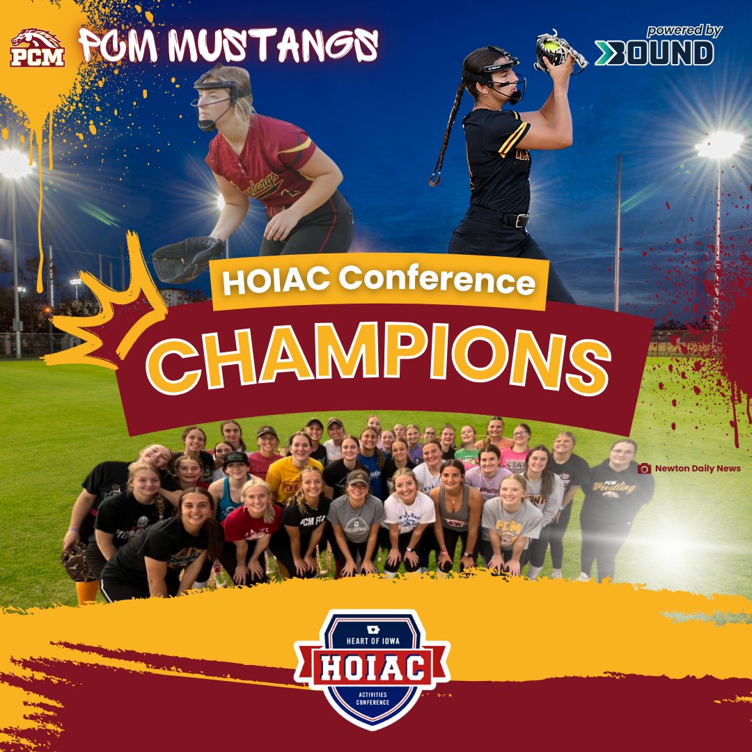 Bound_IA's tweet photo. The PCM Mustangs are the 2024 Heart of Iowa Conference Champions! They finish the season with an impressive 13-1 conference record and are ranked #8 in this week's 3A softball power rankings!
#HOIAC #BoundIA #iahssb
๐ธ: Newton Daily News & PCM Softball Twitter Page https://t.co/6P0uBcifHK
