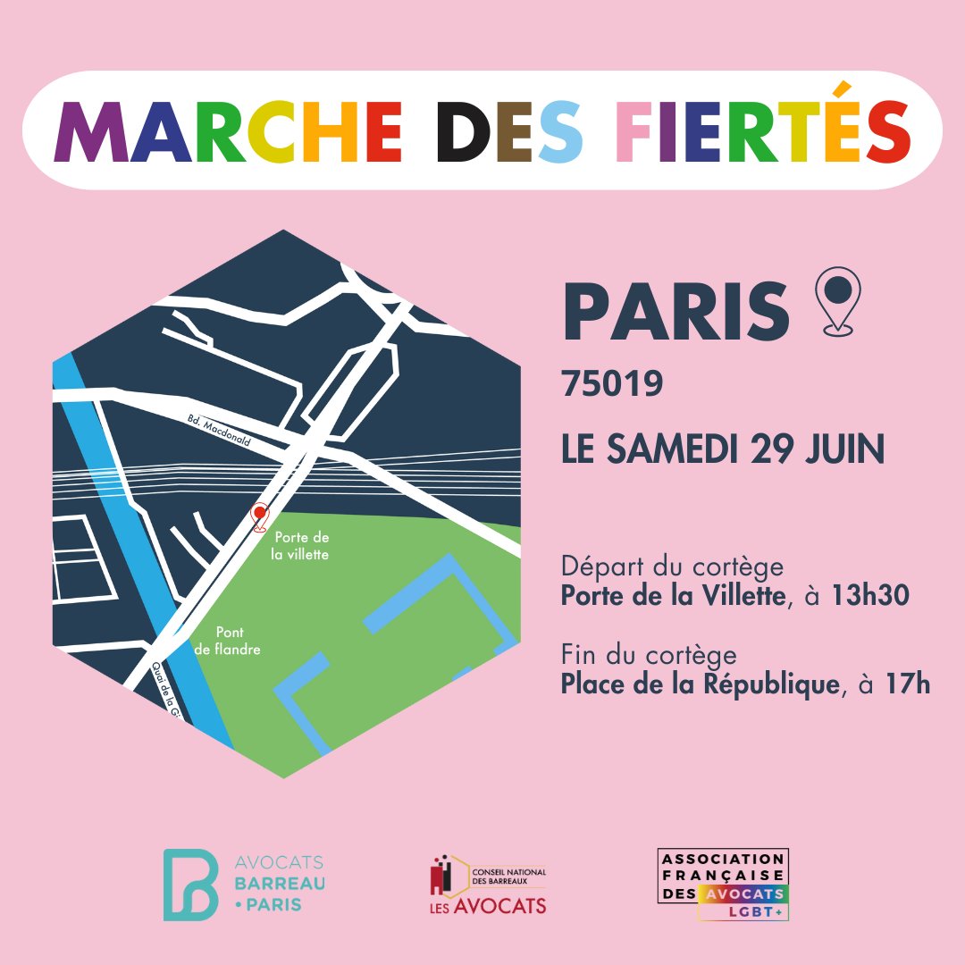 [MARCHE DES FIERTÉS🌈] Rejoignez-nous demain pour la Marche des fiertés ! 

✊ Le #CNB sera présent pour défendre l'#égalité et lutter contre les #discriminations. Nous invitons tous les #avocats à se joindre à nous pour montrer notre soutien et notre engagement en faveur des