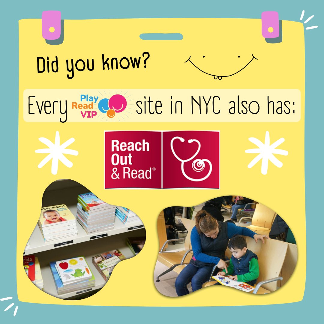 📣Did you know that every PlayReadVIP location in NYC also has <a href="/reachoutandread/">Reach Out and Read</a> / <a href="/ReachOutReadGNY/">Reach Out & Read of Greater New York</a>?
📚ROR provides free books and information about the importance of reading to parents and children at the time of their pediatric checkups 👶👩‍⚕️  #EarlyLiteracy #Reading