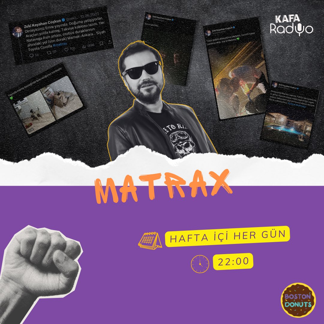 kafaradyo's tweet photo. Radyo sokağa, sokak radyoya taşınabilir mi?
Taşırız, #burasıMatrax 👊🏼
@zekikayahan
Boston Donuts’ın sunduğu Zeki Kayahan Coşkun ile Matrax hafta içi her gün 22.00’de KAFA Radyo’da.
#matrax #zekikayahancoşkun #kafaradyo #bostondonuts https://t.co/6OC0f1Y41u