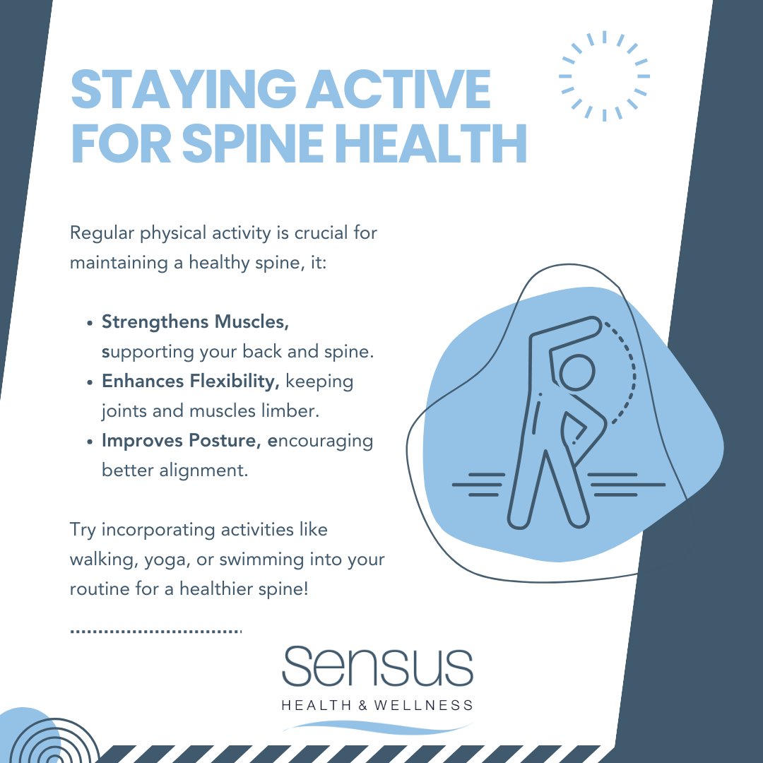 SensusHealthSW6's tweet image. Staying Active for Spine Health 🌟 Regular physical activity is crucial for maintaining a healthy spine. It strengthens muscles, supports your back and spine, enhances flexibility, and improves posture.