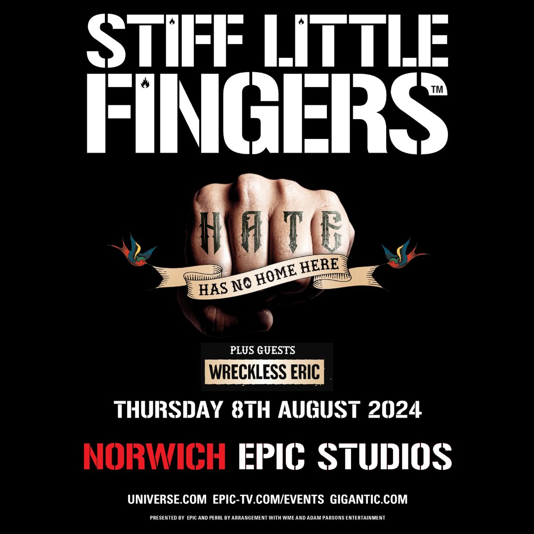 Epic Studios (@epicnorwich) on Twitter photo Wreckless Eric will be supporting <a href="/RigidDigits/">Stiff Little Fingers</a> this August in Norwich
Book tickets now π« ow.ly/5Wif50SrNCe Wreckless Eric will be supporting <a href="/RigidDigits/">Stiff Little Fingers</a> this August in Norwich
Book tickets now π« ow.ly/5Wif50SrNCe