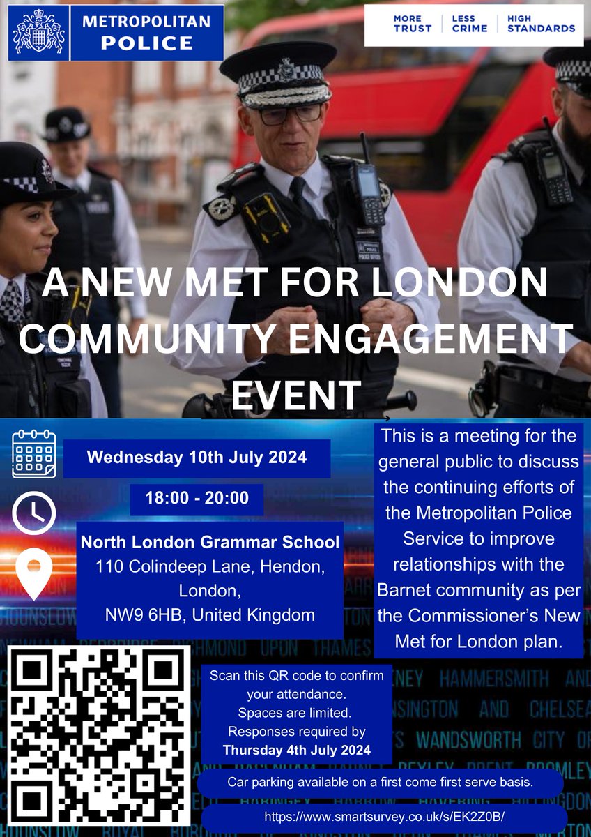MPSBarnet's tweet photo. We had to postpone the last New Met for London Barnet community event due to the general election.
However, we are now pleased to announce the new date. Please click on the link below to confirm your attendance

https://t.co/epveFv4mlD

We look forward to welcoming you! https://t.co/SFmwl4Z6Ph