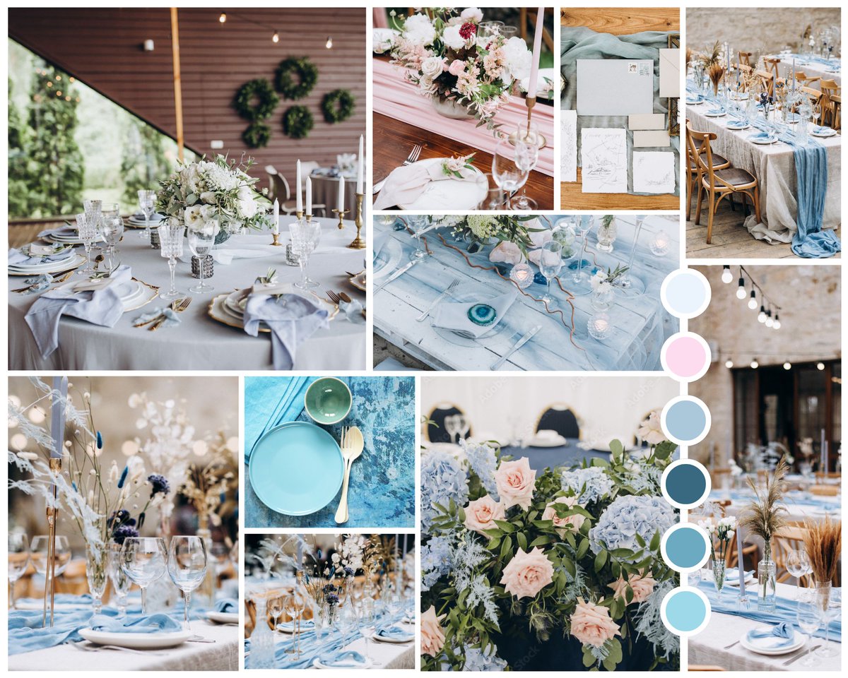 Mood Board: Bright blues, soft pinks, and whites for a fresh July wedding. Get inspired!

#MoodBoard #WeddingDesign #EventStyling