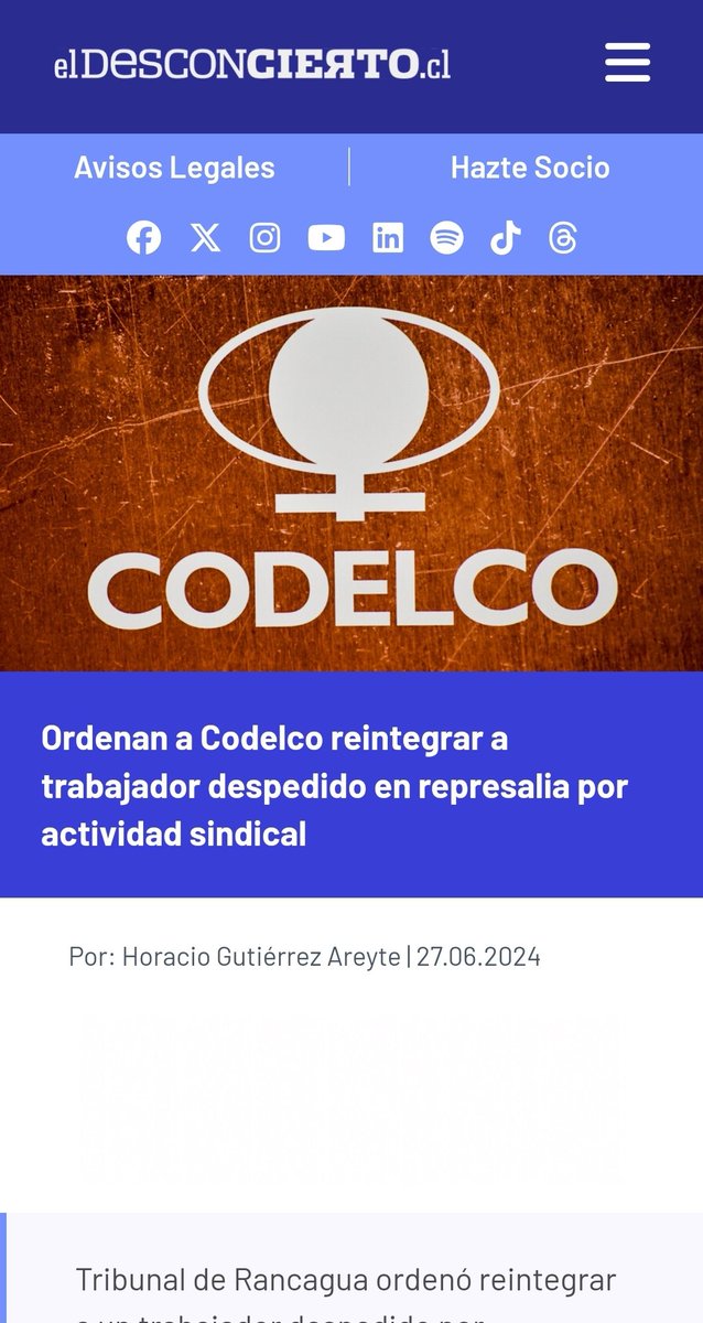 Exo_de_Codelco's tweet photo. Luego de casi 3 años sale a la luz @CodelcoChile y sus #PracticasAntisindicales. Seguimos 22 trabajadores en juicio por la misma causa!
@OITconosur @GobiernodeChile @chvnoticias @meganoticiascl @maximopachecom @24HorasTVN  @GabrielBoric @MinMineria_cl @MintrabChile @MinjuDDHH https://t.co/ggBgsjVDWh