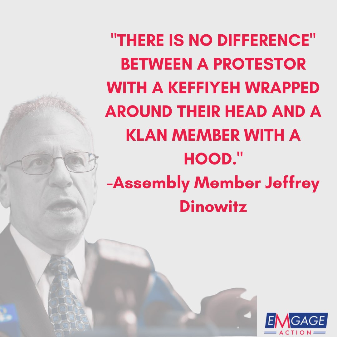 EmgageAction's tweet photo. AM Jeffrey Dinowitz MUST be held accountable for his xenophobic and dangerous rhetoric. Drawing parallels between a white supremacist hate group like the KKK and Palestinians, who face a mounting death toll of 38,000+ is egregious and incites violence. https://t.co/lMNXxDG5Cv