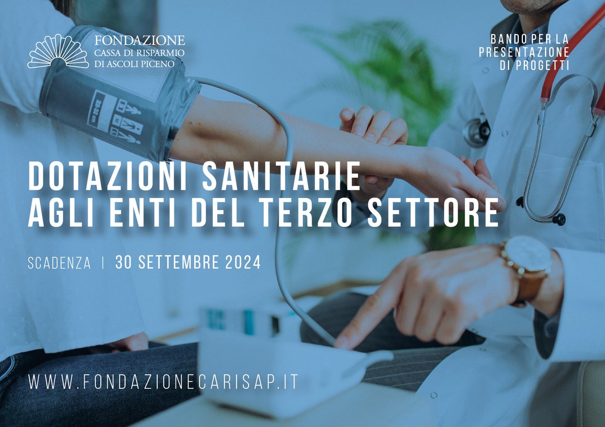 È stato pubblicato il bando “Dotazioni sanitarie per Enti del Terzo settore”

Scopri di più ➡️ lc.cx/RP3VKT

#FondazioneCarisap #DotazioniSanitariePerEntiDelTerzoSettore