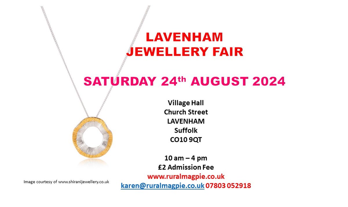 Our next jewellery fair will be at Lavenham, Suffolk on Saturday 24th August.  A fabulous opportunity to purchase and meet the makers of fine exquisite jewellery.