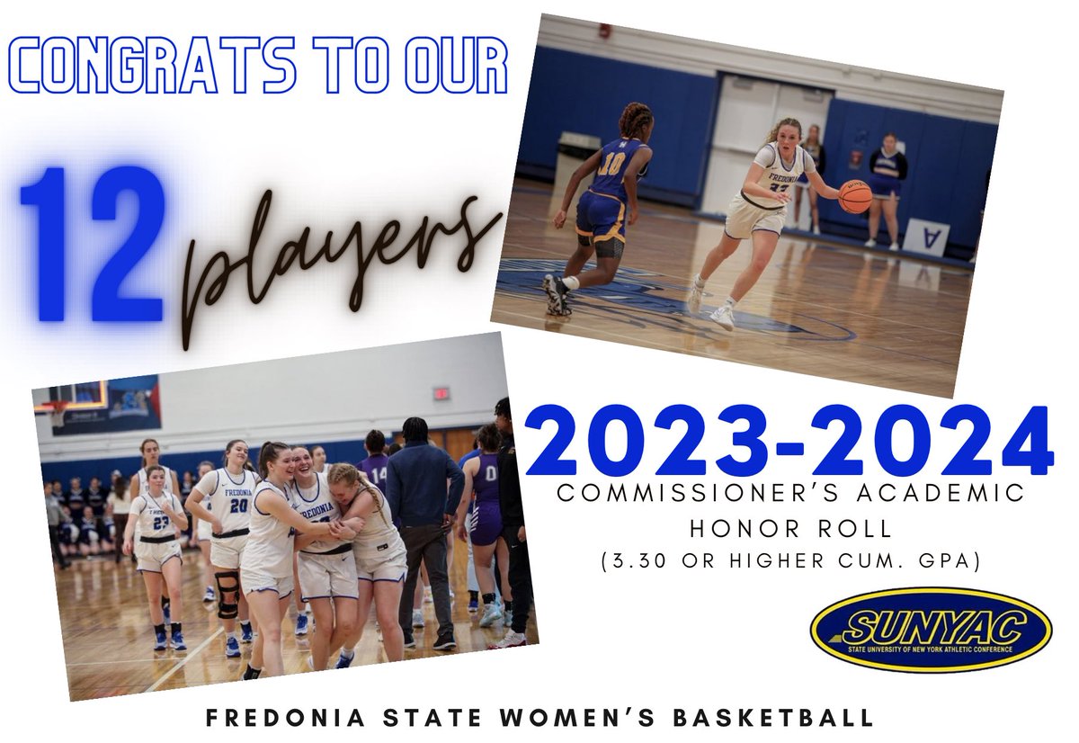 Big congrats to all of our young ladies who were named to the 2023-2024 SUNYAC Commissioner’s Honor Roll! They are recognized for their 3.30 or higher cumulative GPA!! 📚<a href="/FredBlueDevils/">Fredonia State Athletics</a>
