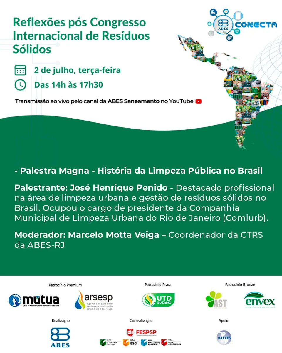 ABES_SP's tweet photo. 📣♻️Inscreva-se no webinar especial sobre o 1° Congresso Internacional de Resíduos Sólidos!

🗓Terça-feira, 2 de julho
🕓Das 14h às 17h30

🧶Segue o fio para conferir a programação completa👇 https://t.co/X4MRe5LhEt