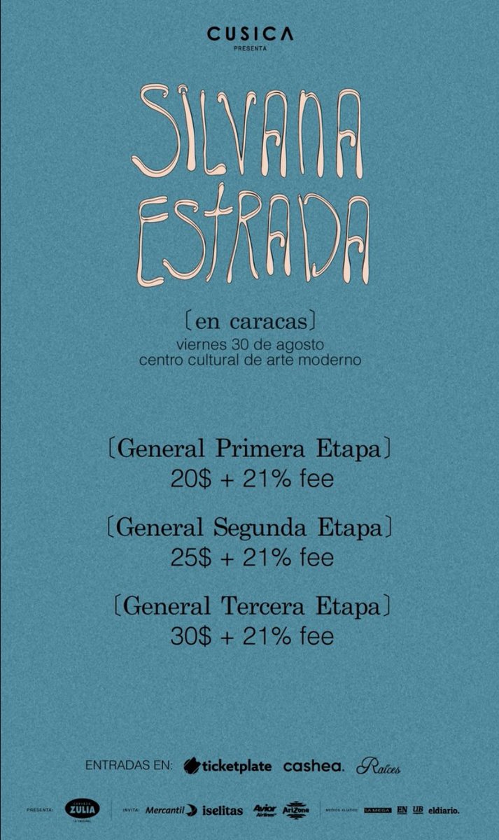 🚨 CONFIRMADO 🚨 

🎤🇲🇽 El viernes 30 de agosto Caracas tendrá la oportunidad de cantar junto a <a href="/silvanaestradab/">Silvana Estrada</a> “te guardo” y “sabré olvidar” en el Centro Cultural de Arte Moderno de La Castellana. 

🎟️ Entradas a través de ticketplate.com y en <a href="/CusicaVzla/">Cusica</a>