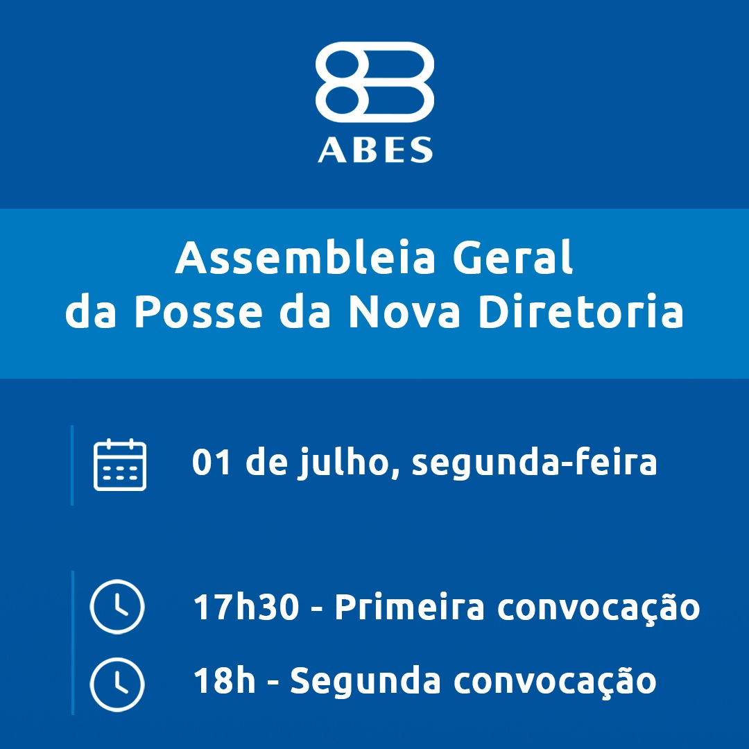 📣✅️A ABES convida seus associados(as) a participarem da Assembleia Geral Ordinária para dar posse aos membros do Conselho Diretor, do Conselho Fiscal e da Diretoria Nacional.

🗓1 de julho, segunda-feira
🕓Às 17h30

🔗Saiba mais:
abes-dn.org.br/convocacao-ass…