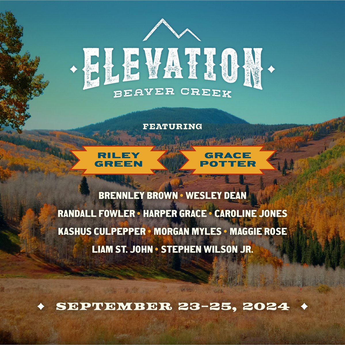 Live In The Vineyard Goes Country (@liveinvineyard) on Twitter photo Elevation Beaver Creek is pleased to announce its first round of talent including <a href="/RileyGreenMusic/">Riley Green</a>, <a href="/GracePotter/">Grace Potter</a>, <a href="/CarolineJones/">Caroline Jones</a>, <a href="/iamMaggieRose/">Maggie Rose</a>, <a href="/WesleyDeanMusic/">Wesley Dean</a>, <a href="/HarperGracexo/">Harper Grace</a>, <a href="/Kashuscul/">Kashus Culpepper</a>, <a href="/MorganMylesLive/">Morgan Myles</a>, <a href="/BrennleyBrown/">Brennley Brown</a>, and <a href="/mrLiamStJohn/">Liam St. John</a>, with more to be announced! Elevation Beaver Creek is pleased to announce its first round of talent including <a href="/RileyGreenMusic/">Riley Green</a>, <a href="/GracePotter/">Grace Potter</a>, <a href="/CarolineJones/">Caroline Jones</a>, <a href="/iamMaggieRose/">Maggie Rose</a>, <a href="/WesleyDeanMusic/">Wesley Dean</a>, <a href="/HarperGracexo/">Harper Grace</a>, <a href="/Kashuscul/">Kashus Culpepper</a>, <a href="/MorganMylesLive/">Morgan Myles</a>, <a href="/BrennleyBrown/">Brennley Brown</a>, and <a href="/mrLiamStJohn/">Liam St. John</a>, with more to be announced!