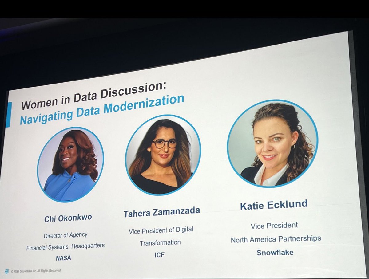 Yesterday I had an incredible Data &amp; AI focused conversation with <a href="/SnowflakeDB/">SnowflakeDB</a> &amp; <a href="/NASA/">NASA</a>  at the <a href="/awscloud/">Amazon Web Services</a> summit in Washington, DC! Great to see female leaders blazing trails in this space! #AWSsummit #WomenInData #womeninai #womeninfinance #GenAI