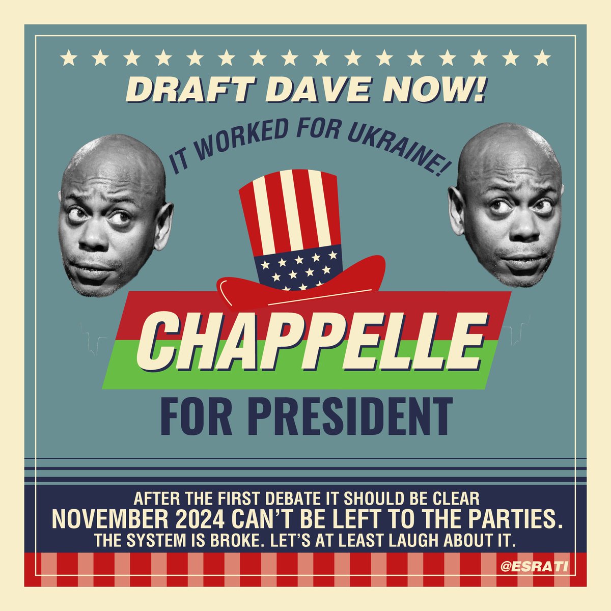 After last night- I had an idea. #DRAFTCHAPPELLE <a href="/DaveChappelle/">David Chappelle</a>