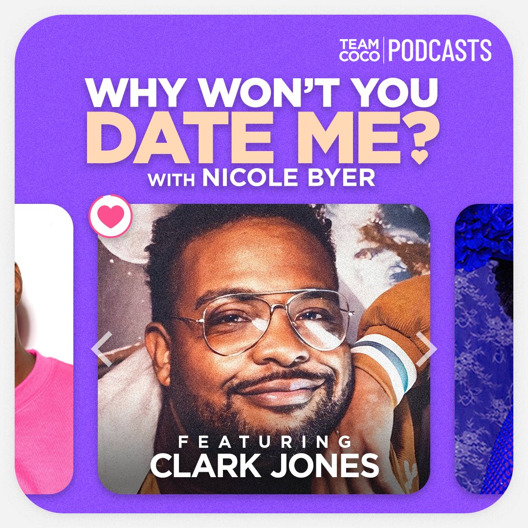 TeamCoco's tweet photo. Today on #WWYDM comedian @clarklarewjones joins @nicolebyer to discuss a wild hookup after a drug-fueled comedy show, the experience that turned him onto dominant women, and the story of performing stand-up naked. Listen: https://t.co/7W8X7cDwGH https://t.co/w7g266N0aq