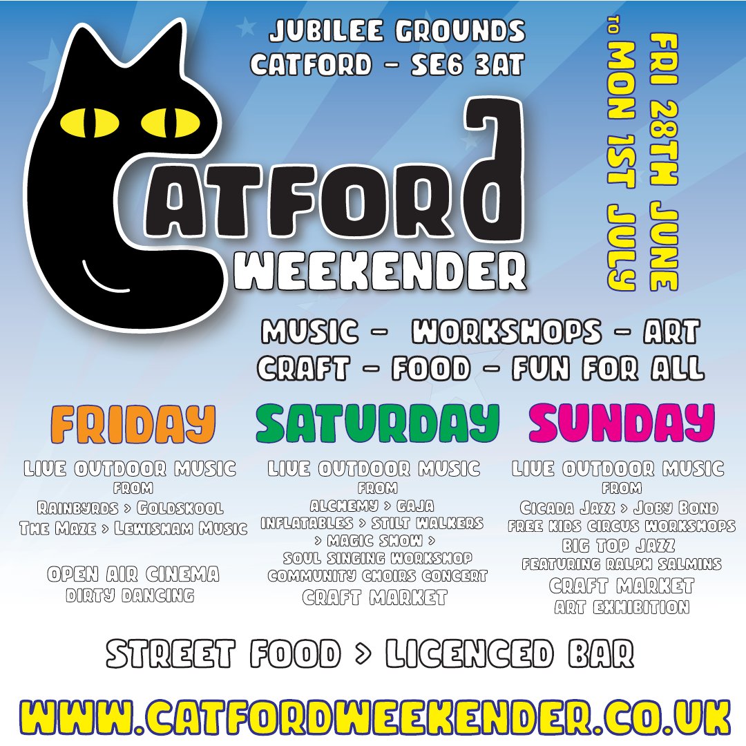 StDunstansColl's tweet photo. Today is the first day of the Catford Weekender at the Jubilee Grounds.

Tonight includes the Big Summer Sing, The Sound of Lewisham and the open air cinema showing of Dirty Dancing.

All events are free: https://t.co/4NSzKUSEze #Catford #SE6 #WhatsOnThisWeekend #SouthLondon https://t.co/ZuCdF4k1xC