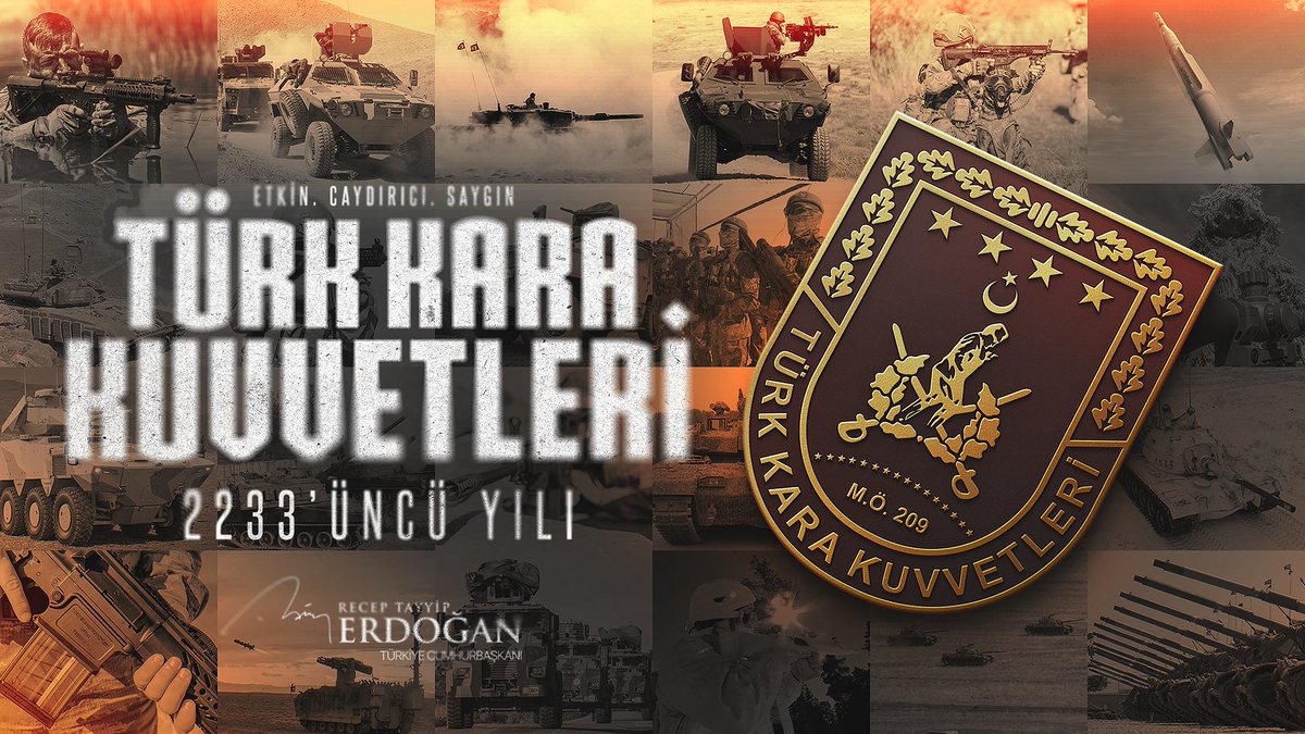 Türk Kara Kuvvetlerimizin 2233’üncü kuruluş yıl dönümünü en kalbî duygularımla tebrik ediyorum.

Mazisi şanla, şerefle, nice büyük zaferle dolu Türk Silahlı Kuvvetlerimiz ile Kara Kuvvetlerimizin kahraman mensuplarını selamlıyor, aziz şehitlerimize Allah’tan rahmet diliyorum.