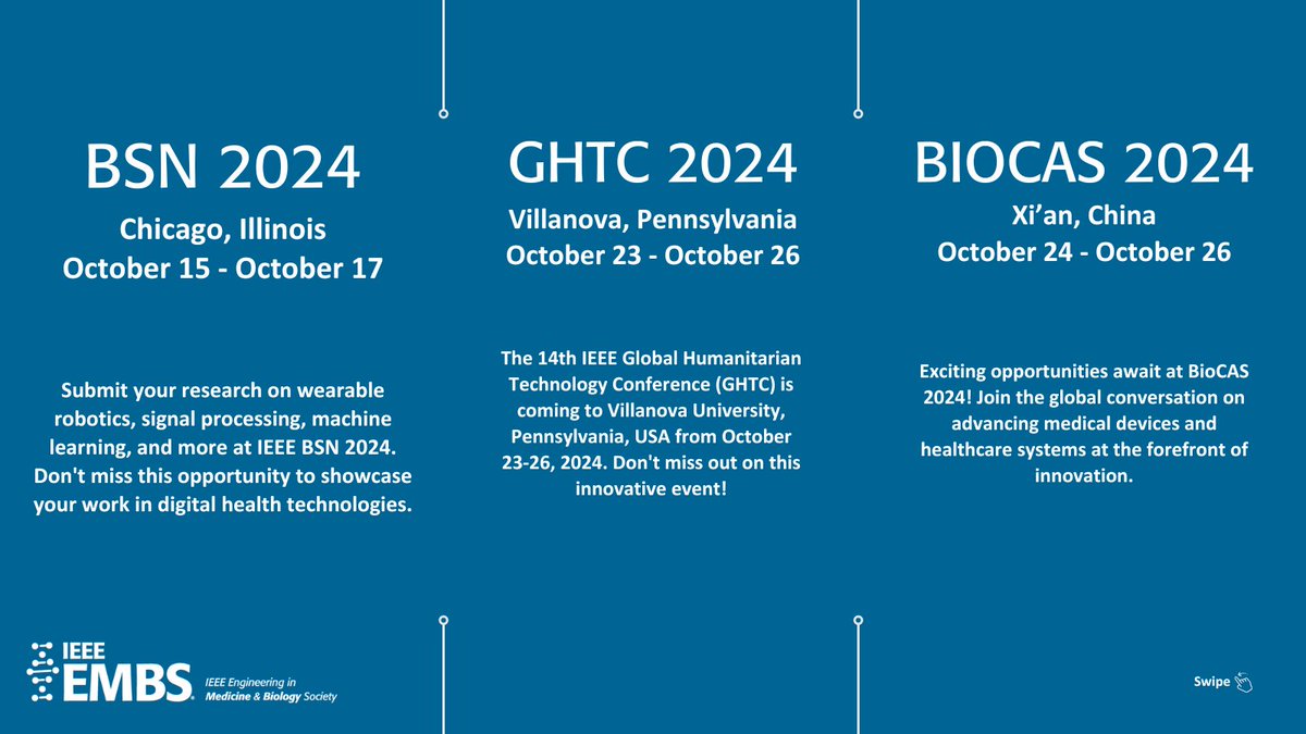 IEEEembs's tweet photo. Join IEEE Engineering in Medicine and Biology Society for upcoming events! Don't miss out on opportunities to network and learn. Find info on all these conferences at https://t.co/zC1SWApTbt.

#BiomedicalEngineering #BiomedicalInnovations #BiomedicalTechnology https://t.co/uqWfXBRJvG