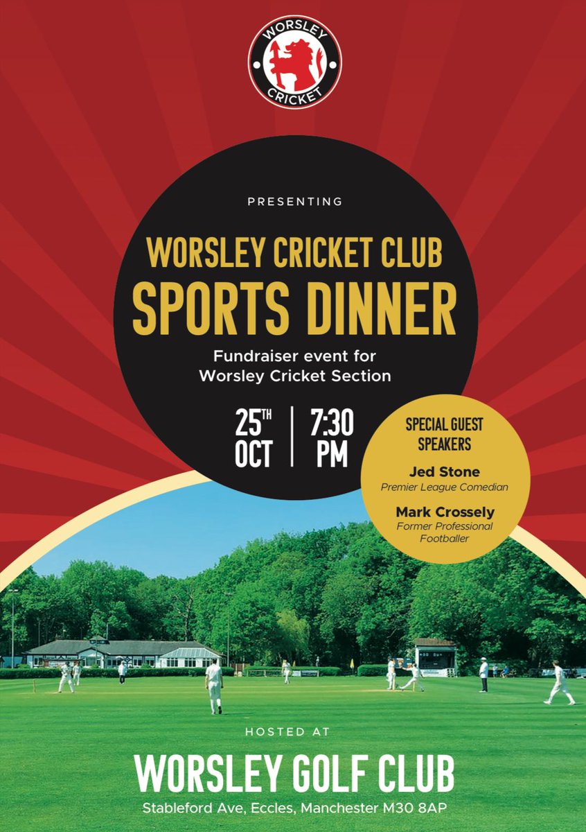 WorsleyCC's tweet photo. We had an incredibly successful Golf Day, huge thanks to all the sponsors support. 

We're delighted to launch our Sports Dinner on the 25th of October. We have a great comedian lined up and an ex-Premier League footballer speaking. 

Get in contact if you want a table📩 https://t.co/9sPUqApMZL
