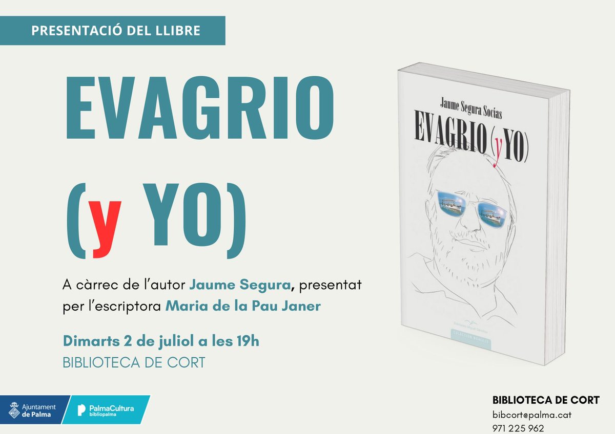 🤓Conversemos sobre #EvagrioyYo, una historia entre verdades y ficción📖. ¡Te espero! 
👉19hrs en la BibliotecaDeCort
Martes 02 de julio

🤓Conversem sobre #EvagrioyYo, una història entre vertitats i ficció📖. Vos esper!
👉 19hrs a la bibliotecaDeCort Dimarts 2 de juliol